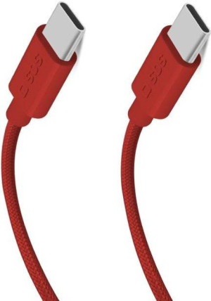 Cabo SBS Tecido Dados E Carga (USB-C - USB-C - 1,5M - Vermelho)