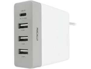 Carregador MACALLY AC 72W 3USB + USB-C