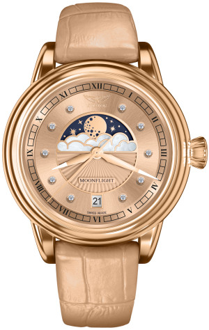 Zegarek Aviator V.1.33.2.383.4 / Douglas Moonflight Rose Gold Diamonds / damski