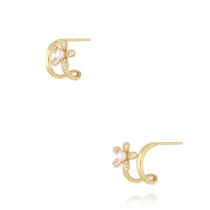 Biżuteria damska By Dziubeka KLT0010 / Kolczyki kwiatuszki złote z perełkami