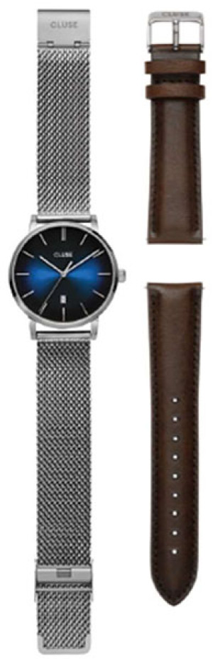 Zegarek Cluse CG20901 / Mesh, Silver Blue Fume & Brown Leather Strap Gift Box / męski