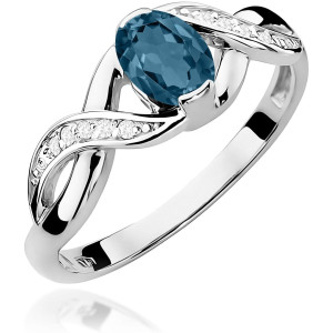 Biżuteria damska Harf B0056-PI-AUB-TOL-02-OW / Pierścionek z Topazem London Blue i diamentami, białe złoto, próba 585
