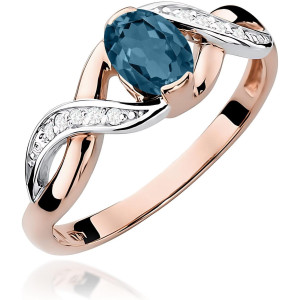Biżuteria damska Harf B0056-PI-AUR-TOL-02-OW / Pierścionek z Topazem London Blue i diamentami, różowe złoto, próba 585