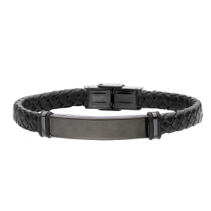Biżuteria męska Manoki BA1167BB / Czarna blacha na czarnej plecionej skórze bransoletka męska pod grawer