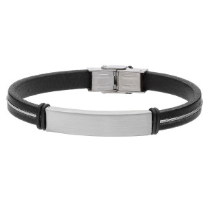 Biżuteria męska Manoki BA910BS / Bransoletka pod grawer, czarna skóra