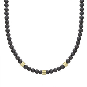 Biżuteria męska Manoki WA538G / Naszyjnik lawa wulkaniczna z pozłacanymi elementami beads