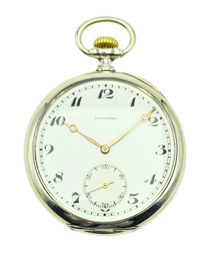 Używany, srebrny zegarek kieszonkowy Longines