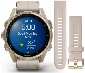 Zegarek GARMIN FENIX 8 43 mm SAPPHIRE AMOLED 010-02903-40 SMARTWATCH (010-02903-40) Soft gold ze skórzanym paskiem