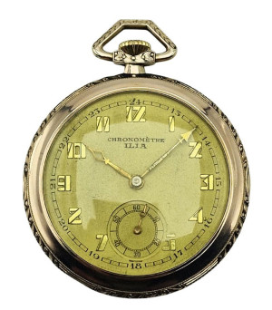 Pozłacany zegarek kieszonkowy Chronometre ILIA – początek XX w.