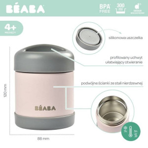 Beaba Pojemnik - termos obiadowy ze stali nierdzewnej z hermetycznym zamknięciem 300 ml pudrowy róż- sklep z zabawkami online
