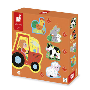Janod Puzzle progresywne 5 układanek - 2, 4, 6, 8 i 10 el. Farma 2+- sklep z zabawkami online