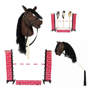 Zestaw do Hobby Horse Koń na kiju brązowy z otwartą buzią i przeszkoda mur Astrup- sklep z zabawkami online