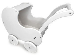 Drewniany wózek dla lalek z budką pudrowy róż- sklep z zabawkami online