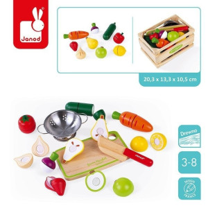 Drewniana skrzynka z warzywami i owocami Green Market 22 elementy 3-8 lat, Janod- sklep z zabawkami online