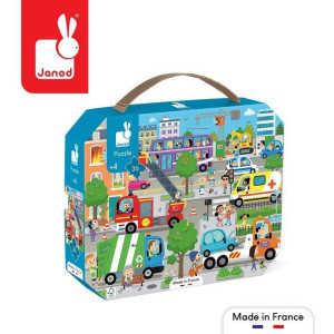 Janod Puzzle w walizce Miasto 36 elementów 4+- sklep z zabawkami online