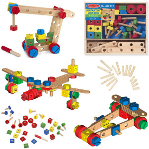 Drewniany zestaw konstrukcyjny 4w1 auto samolot motor dźwig Melissa and Doug- sklep z zabawkami online