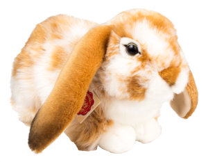 Królik jasnobrązowo-biały leżący 30 cm maskotka dla dzieci Teddy Hermann 926580- sklep z zabawkami online