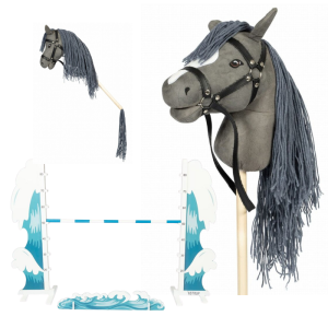 Zestaw do Hobby Horse Koń na kiju szary z otwartą buzią i przeszkoda fale Astrup- sklep z zabawkami online