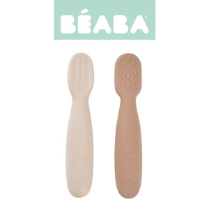 Beaba Zestaw 2 silikonowych pierwszych łyżeczek-gryzaków Praline/clay- sklep z zabawkami online
