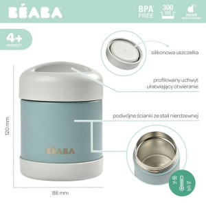 Beaba Pojemnik - termos obiadowy ze stali nierdzewnej z hermetycznym zamknięciem 300 ml szaro turkusowy- sklep z zabawkami online