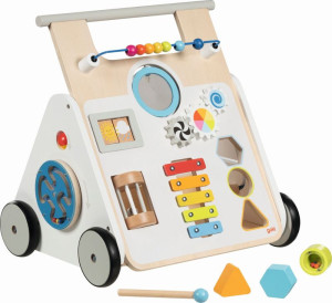 Drewniany chodzik edukacyjny Pchacz dla dzieci z tablicą manipulacyjną KiddyCruiser Goki- sklep z zabawkami online
