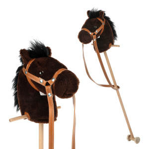 Brązowy koń na kiju z kółeczkami pluszowy Hobby Horse Mumbee- sklep z zabawkami online