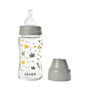Beaba Butelka szklana szerokootworowa 240 ml Yellow / Grey Crown- sklep z zabawkami online