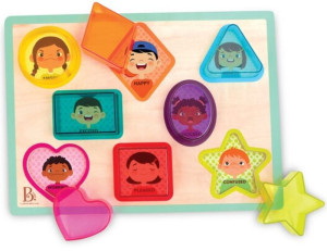 Drewniana układanka terapeutyczna dla dzieci kształty i emocje Peek & Explore – Shapes & Emotions B.Toys- sklep z zabawkami online