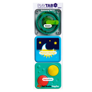 Trzy sensoryczne kwadraty PlayTab Zestaw 4 z kołem zębatym Fat Brain Toy- sklep z zabawkami online