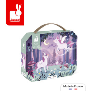 Janod Puzzle w walizce Jednorożce 54 elementy 5+ Made in France- sklep z zabawkami online
