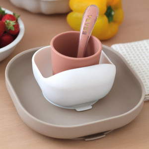 Beaba Komplet naczyń z silikonu z przyssawką Terracotta- sklep z zabawkami online