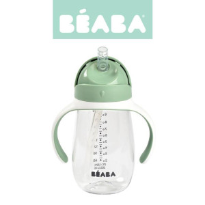 Beaba Butelka - kubek niekapek tritanowa ze słomką 300 ml Sage green- sklep z zabawkami online