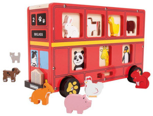 Czerwony Autobus ze zwierzątkami sorter Bigjigs- sklep z zabawkami online