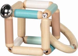 Drewniana grzechotka bryła z dzwoneczkiem niebieska Goki- sklep z zabawkami online