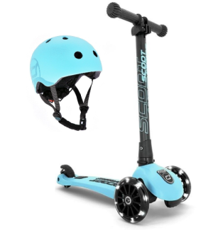 Zestaw SCOOTANDRIDE Kask + Highwaykick 3 LED hulajnoga składana ze świecącymi kółkami 3+ Blueberry- sklep z zabawkami online