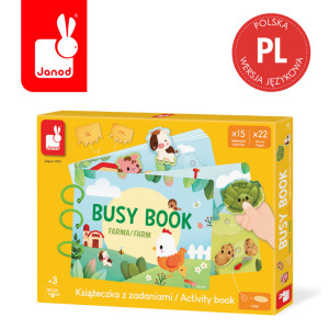 Janod Książeczka z zadaniami Busy Book Farma 3+ (wersja polska)- sklep z zabawkami online