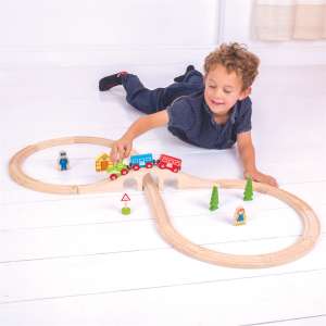 Drewniana kolejka ósemka Lokomotywa z wagonami, Bigjigs Rail- sklep z zabawkami online