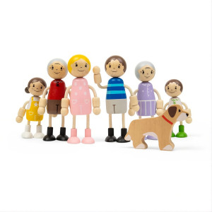 Zestaw Lalek Wielopokoleniowa rodzina z psem 7 elementów BigJigs Toys 38019- sklep z zabawkami online