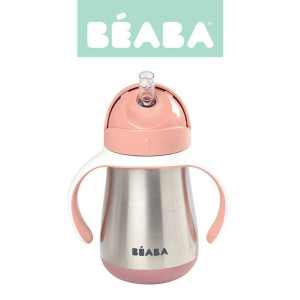 Beaba Butelka - kubek niekapek stalowa ze słomką 250 ml old pink- sklep z zabawkami online