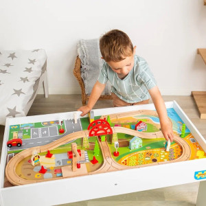Wielki zestaw torów kolejowych na drewnianym stole Bigjigs Rail- sklep z zabawkami online