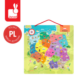 Janod Puzzle magnetyczne Mapa Polski 69 magnesów 7+ J05562- sklep z zabawkami online