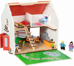 Drewniany przenośny domek dla lalek Eco House Goki- sklep z zabawkami online