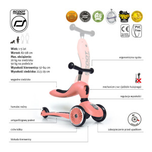SCOOTANDRIDE Highwaykick1 2w1 Jeździk i hulajnoga 1-5 lat Peach- sklep z zabawkami online
