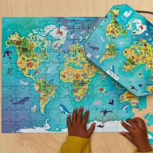 Puzzle w walizce Mapa świata 100 elementów 6+ Janod- sklep z zabawkami online