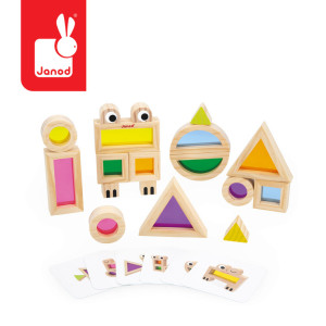 Janod Klocki drewniane przeźroczyste kolorowe sensoryczne 12 m+- sklep z zabawkami online