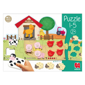 Duże drewniane puzzle dla dzieci Zwierzęta i cyfry 1-5 Goula- sklep z zabawkami online