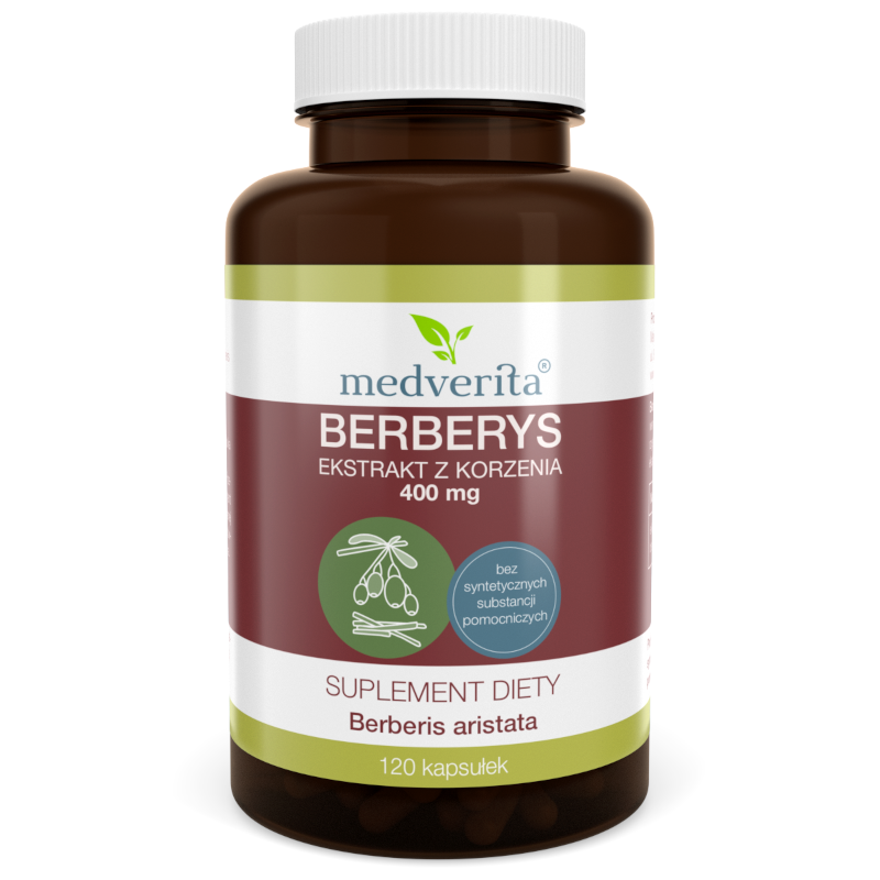 Trawienie Berberyna MEDVERITA Berberys ekstrakt 400mg 120kaps