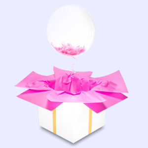Transparentny balon z helem i różowymi piórkami / LULLABY - Kołysanka