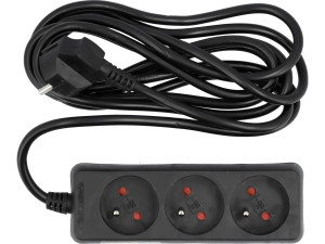 Przedłużacz elektryczny, czarny, 3 gniazda z uziemieniem, 3m 72616 VOREL