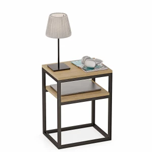 Stolik nocny z półka loft Indri Plus - Dąb kamienny - YRKE